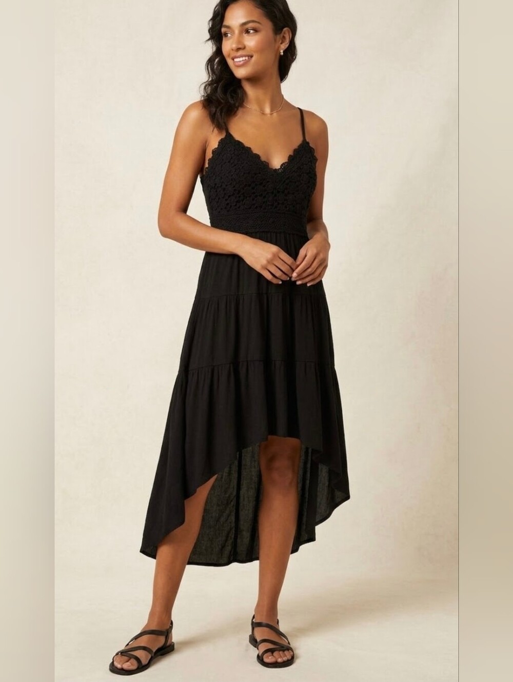 Nobo Black Lace Dress Size M Medium 7 8 9 Long Midi Flowy Sleeveless Floral